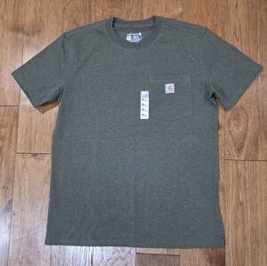 Carhartt Heavyweight Olive Green Loose Fit Short Sleeve Pocket Tee Shirt. M